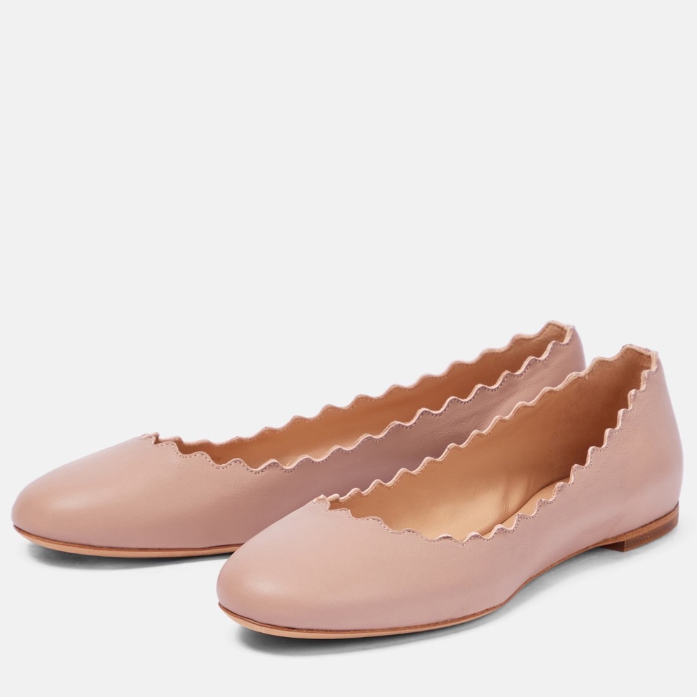 Chloe Lauren Ballerina Leather Scalloped Ballet Flats in Beige Size 38 - Picture 3 of 16